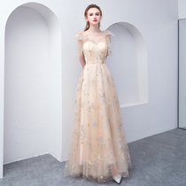 Champagne evening dress women 2021 new autumn and winter banquet temperament ladies long fairy bridesmaid dress dress