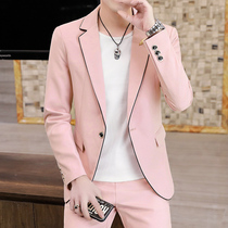 2021 spring new mens casual suit jacket Korean slim handsome teen small suit pink