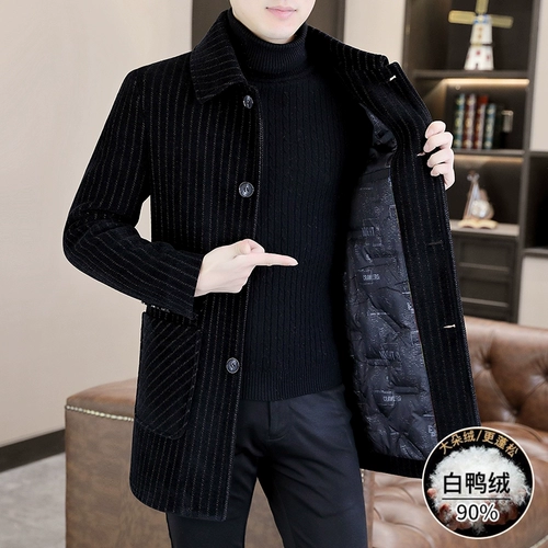 Зимнее длинное шерстяное пальто для мальчиков, плащ, элитный пуховик, средней длины, увеличенная толщина, в корейском стиле