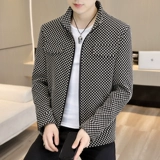 Демисезонная куртка, шахматы, шерстяной плащ, в корейском стиле