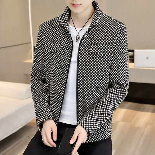 Демисезонная куртка, шахматы, шерстяной плащ, в корейском стиле