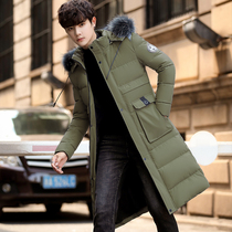 2020 new cotton coat mens middle and long Korean version of the trend handsome down cotton winter clothes thickened knee-length quilted jacket