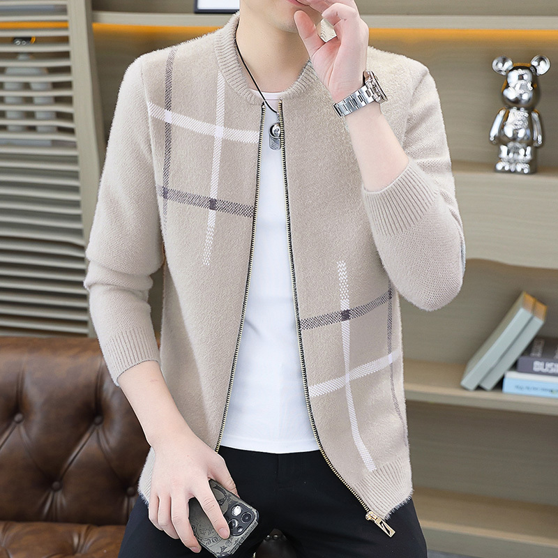 Autumn and Winter Mink Velvet Jacket for Men, Korean Style, Classy and Handsome Knitted Cardigan Sweater, Fashionable and Versatile Knitwear