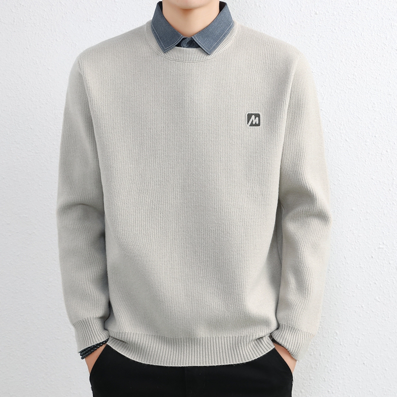 Qiaodi Monla Light Luxury Autumn and Winter Men's Fleece-Lined Thickened Shirt Collar Knitwear, Warm Inner Layer, Fake Two-Piece Sweater Qiaodi Monla Light Luxury Autumn and Winter Men's Fleece-Lined Thickened Shirt Collar Knitwear, Warm Inner Layer, Fake Two-Piece Sweater