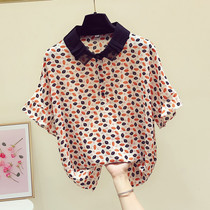 2021 summer new chiffon shirt womens coat loose age reduction short sleeve print belly coat T-shirt foreign style small shirt tide