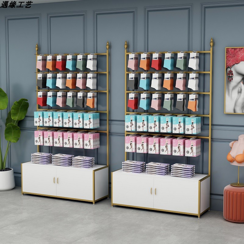 Commercial shop men's and women's underwear bra socks accessories are side-hanging floor-to-wall metal storage display cabinet