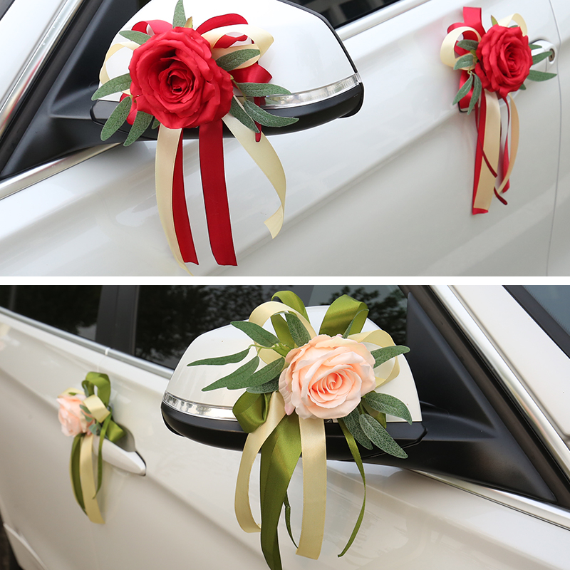Red champagne color Sen wedding car decoration set wedding gift team door flower rearview mirror flower suction cup