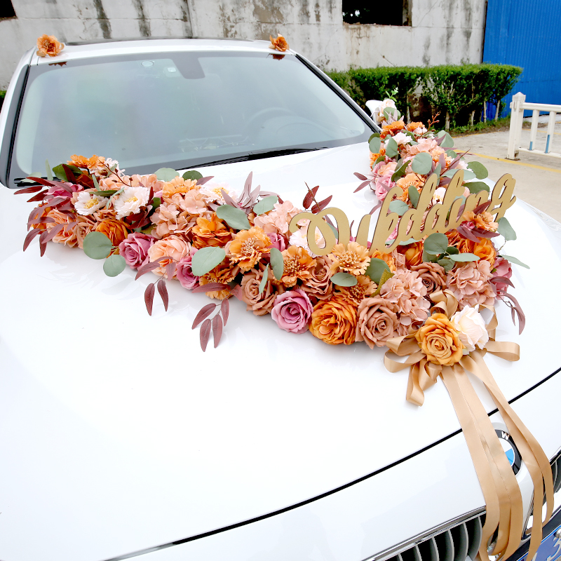 Vintage autumn forest department big V-shaped Allah car front Wedding car decoration Floral supplies Wedding decoration pull flower suction cup