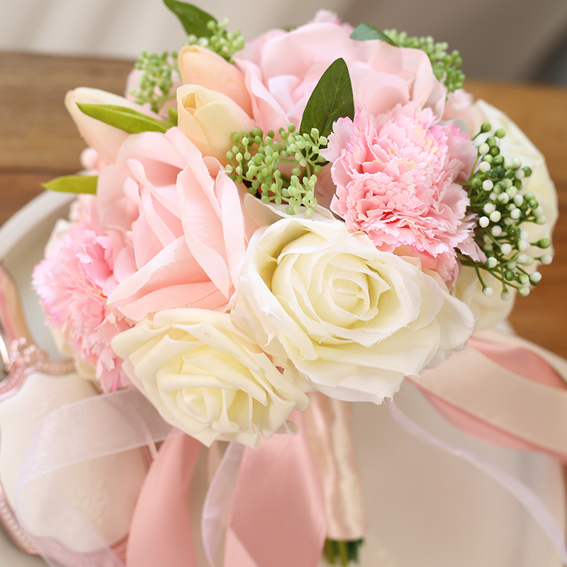 Shopkeeper recommended color Super beautiful bride hand bouquet Wedding wedding Korean pink forest Korean simulation