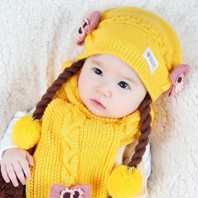 Large face protection baby ear protection Wool hat One-year-old scarf Child princess female treasure Pink cute birth