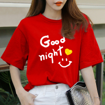 Trendy letter print T-shirt women half sleeve 2020 new red cotton round neck shirt short sleeve ins tide Wild