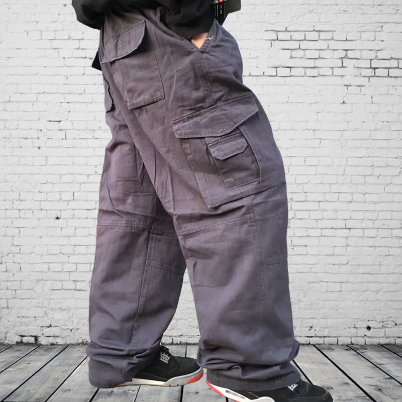 Autumn Extra-Large Men's Casual Pants European Style Plus Size Loose Wide-Leg Hip-Hop Multi-Pocket Cargo Pants for Big and Tall Men