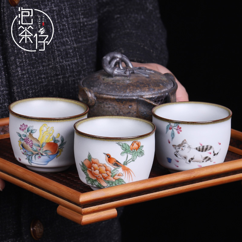 Jingdezhen kung fu tea set your up noggin masters cup slicing can raise the ice crack glaze ceramic cup hand - made the cat