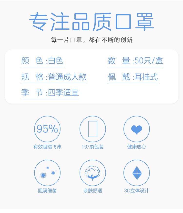 安宝佳 一次性防护口罩 50片 图1