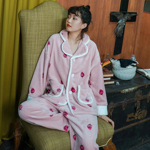 69元包邮 棉籽壳  女士珊瑚绒睡衣套装