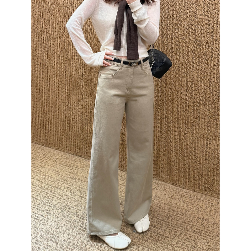 Milk Tea Denim Autumn Straight Baguette Simple Old Money Style Textured Jeans Women's Cropped Pants Slightly Stretchy Milk Tea Denim Autumn Straight Baguette Simple Old Money Style Textured Jeans Women's Cropped Pants Slightly Stretchy
