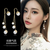 925 silver needle pearl earrings womens personality long tassel earrings Korean temperament net red high-end niche earrings