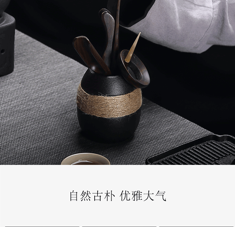 Love and coarse pottery six gentleman 's suit ceramic kung fu tea set with parts Japanese tea taking ChaGa bamboo tea spoon ChaZhen