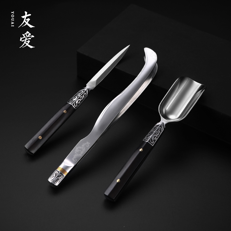 Love hua limu tea Damascus knife accessories kit steel ebony copper needle tea tea spoon YangHuBi acid branches
