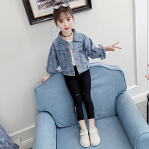 Girls denim coat cardigan spring and autumn clothes 2021 new childrens children Foreign style jacket Korean coat tide