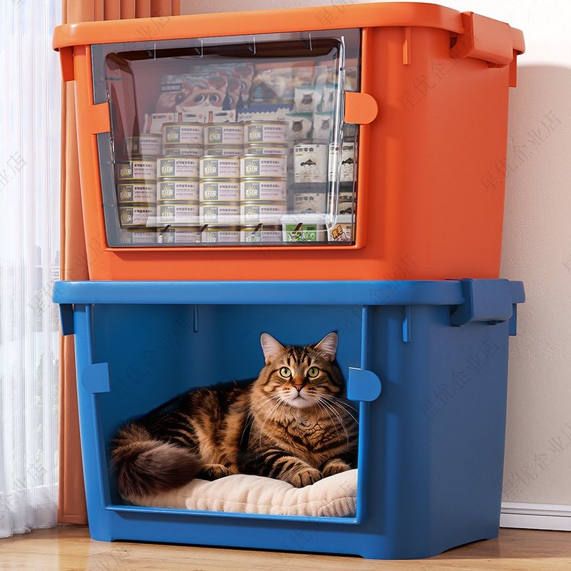 Xingyou 猫用巣型収納ボックス - 超大容量、厚みのある透明半密閉型ペット用グルーミング＆収納キャビネット（設置不要）