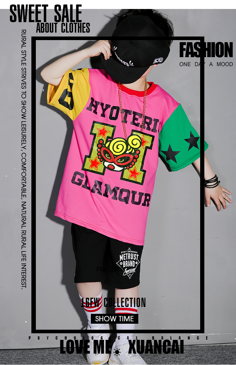 Trẻ em nhảy đường phố trang phục cậu bé phù hợp với trang phục cô gái hip hop quần áo jazz biểu diễn khiêu vũ quần áo phù hợp với thủy triều đầm trẻ em cao cấp