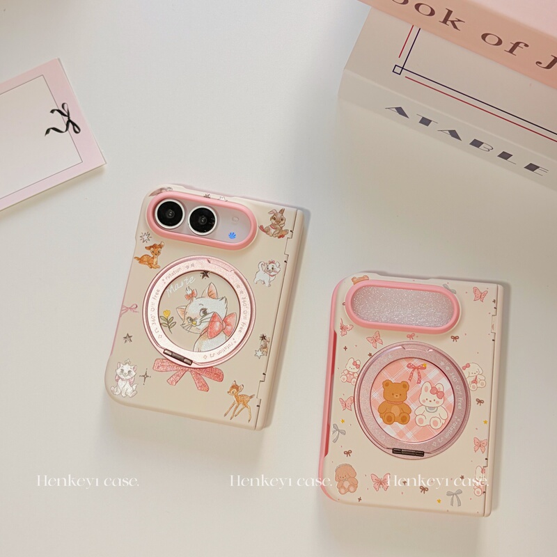 Ins Cartoon Bear Rabbit Mary Cat Suitable for Iphoneduo Foldable Screen Phone Case Suitable for Huawei Puraxmax Collector's Edition Protective Case with Front Frame and Center Axis New Model for Apple Foldable Screen