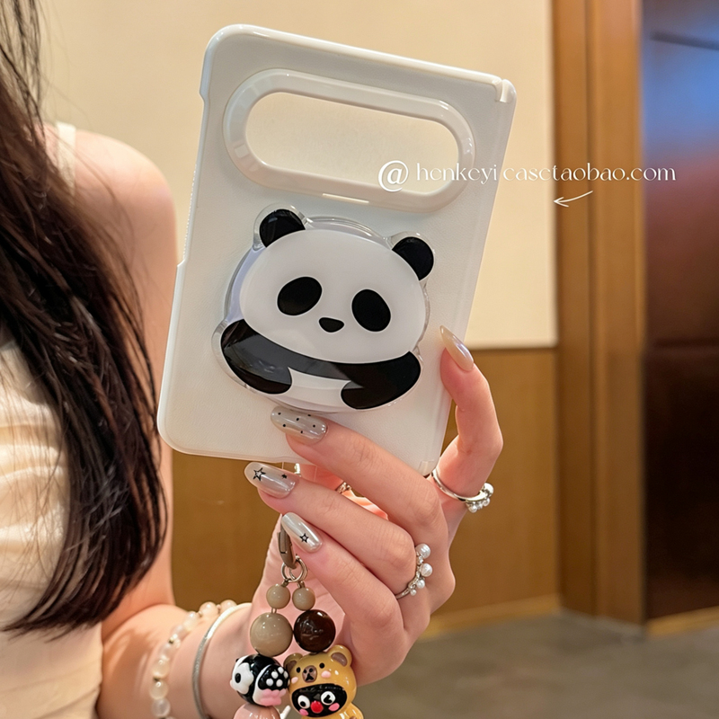 Korean-Style Ins Faux Leather Magnetic Panda Stand Suitable for Huawei Pura X Max Foldable Phone Case, Portable Pura X Max Collector's Edition with Central Axis Protection, Pura X Second Generation High-End Anti-Drop Women's Model