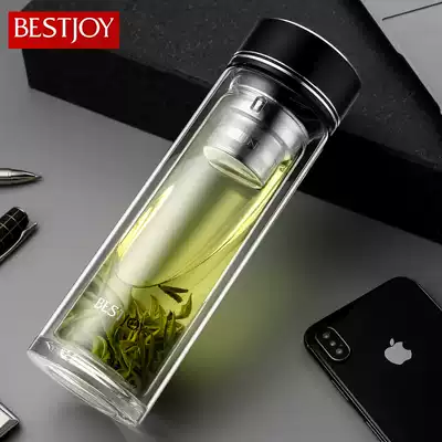 Pickup double glass heat insulation portable water cup anti-scalding filter tea water separation Cup men's customized tea cup