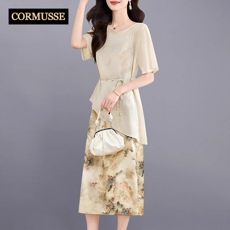 Cormusse High-End Dress Two-Piece Set for Women 2026 Summer New Fashion Elegant Age-Reducing Suit Dress