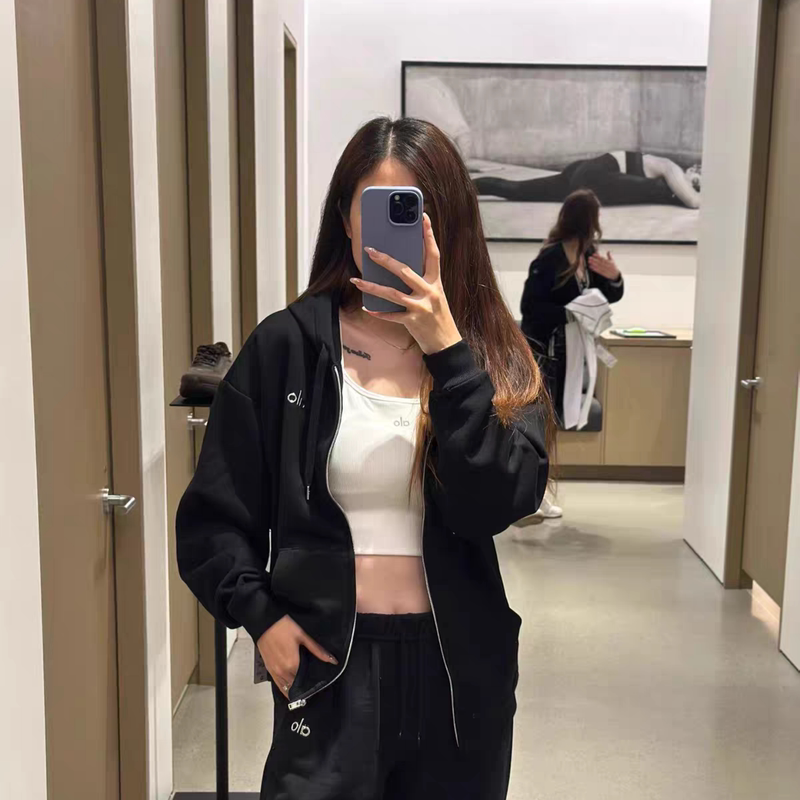 Direct Mail Alo Accolade Full Zip Goodle Loose Hooded Full-Zip Sweatshirt Versatile Jacket for Women Direct Mail Alo Accolade Full Zip Goodle Loose Hooded Full-Zip Sweatshirt Versatile Jacket for Women