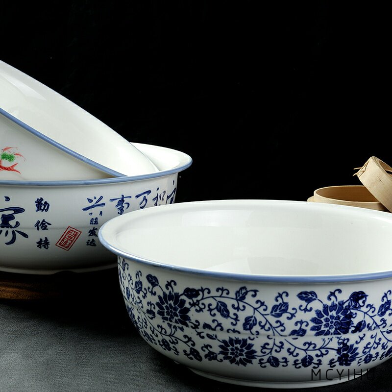 Ceramic Green Flowers and dough pots Home Old-fashioned Wa Basin Thickened Kitchen Big knead surface Porcelain Tan ceramic Jam Basin Large Porcelain Basin