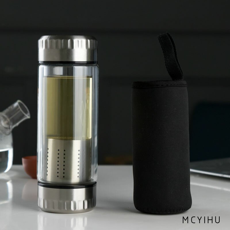 Two-way double-deck glass-cup double-head open lid tea water separation water cup men and women on-board business heat resistant tea cup