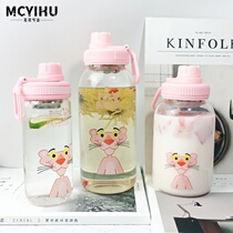 1000ml large capacity glass cup portable water glass Korea cute fresh female student adult straw cup with hand cup