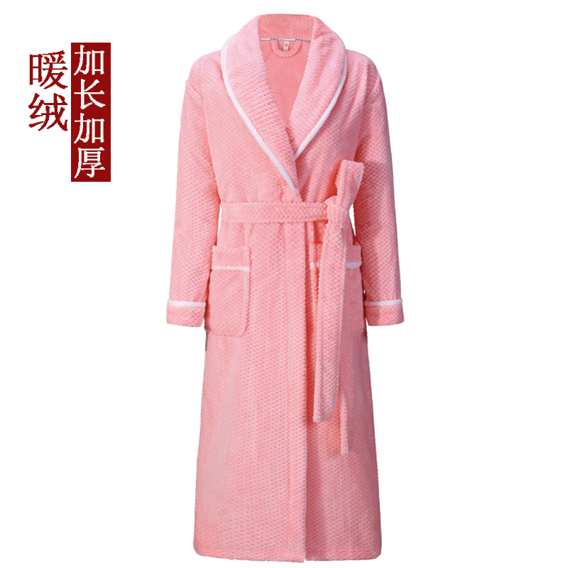 2023 New Trendy Women's Winter Nightgown, Fleece-Lined and Thickened, Long Robe with Tie, Outerwear Flannel Bathrobe