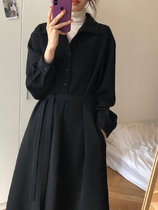 shebyshj pop Hepburn style small black skirt long skirt Feet naked fairy Forest dress Womens Korean spring and autumn