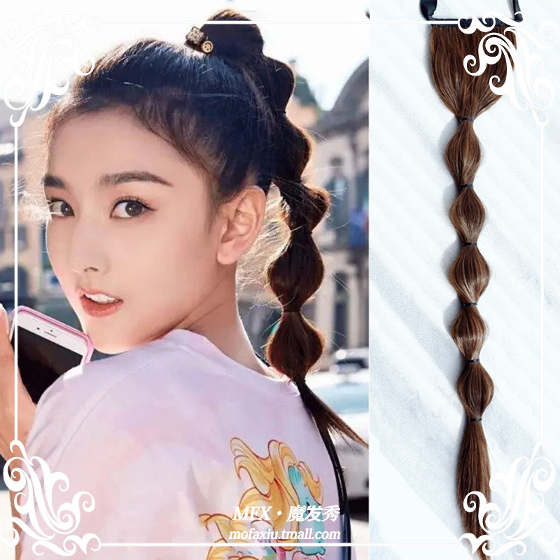 Bubble ponytail wig female net red with lantern braids playful cute strap-type gourd ponytail fake braids