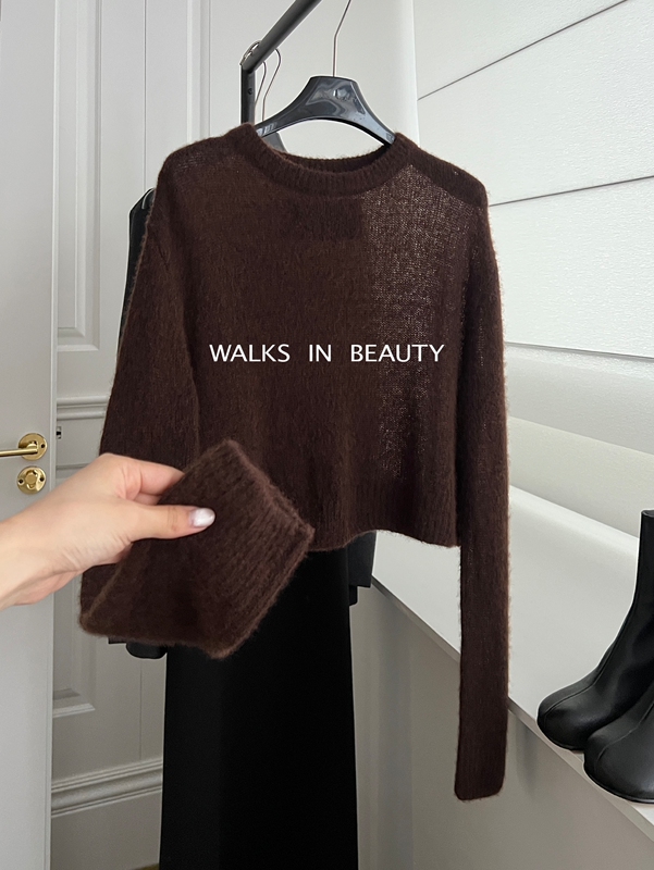 Walks in Beauty 26Ss/New Misty Soft Shirt-Like Round Neck Silk Cashmere Short Pullover Top Walks in Beauty 26Ss/New Misty Soft Shirt-Like Round Neck Silk Cashmere Short Pullover Top