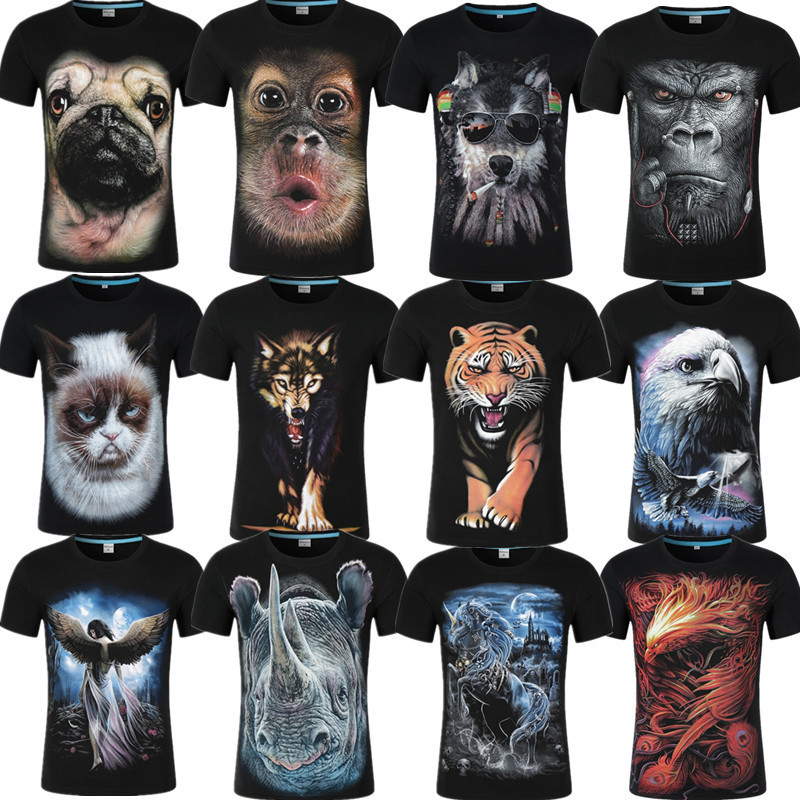 Summer 3D Funny and Quirky Clothing, Orangutan Loose Fit Plus Size Tiktok Internet Celebrity Trendy Personality Men's All-Cotton Short-Sleeve T-Shirt