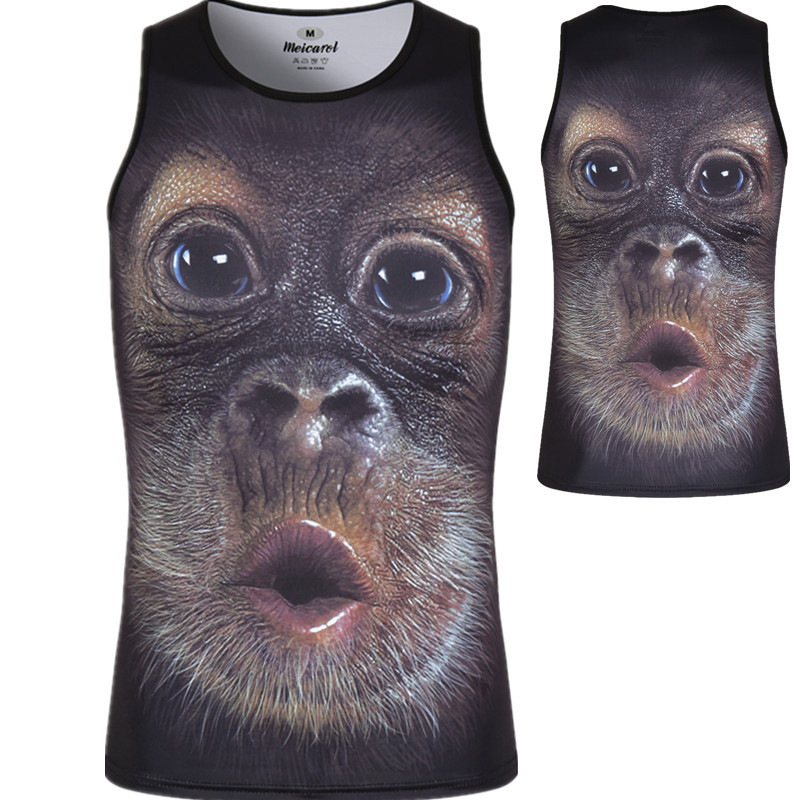 3D Stereo Double-Sided Pattern Animal Funny Tiktok Monkey Basketball Football Training Fitness Quick-Drying Sleeveless Vest