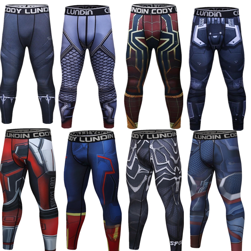 Marvel Superhero Captain America Spider-Man Black Panther Flash Stretch Tight Training Sports Fitness Pants Tights