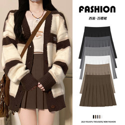 Khaki Pleated Skirt Women's Half-Length Skirt 2025 New Style Petite A-Line Skirt Spring, Autumn, Winter High-Waisted Slimming Jk Short Skirt