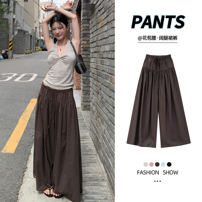Brown Pleated Lace Culottes for Women, Summer Thin Style, 2026 New High-Waisted Slimming Petite Lazy Style Wide-Leg Pants Brown Pleated Lace Culottes for Women, Summer Thin Style, 2026 New High-Waisted Slimming Petite Lazy Style Wide-Leg Pants