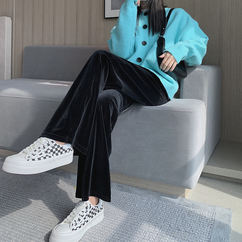 Velvet Wide-Leg Pants for Women 2025 New Autumn and Winter Straight Casual Petite High-Waisted Drape Narrow Version Spring and Autumn Pants