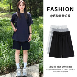 Black Sports Shorts for Women, Summer Thin 2025 New Style, Petite Loose Straight-Leg Hong Kong Style Casual Mid-Length Shorts