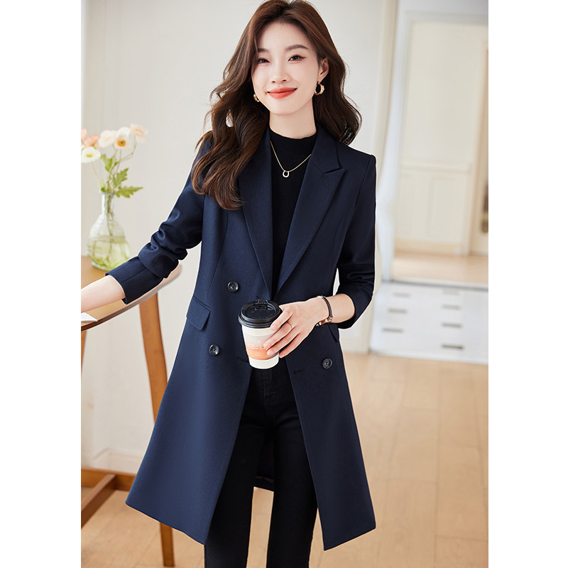 High-End Blazer for Women, Mid-Length Casual Trench Coat, Navy Blue Coat, Spring and Autumn 2026 New Style Suit Jacket