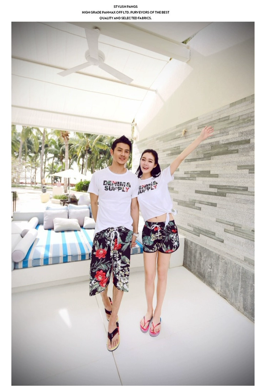 Quần đi biển cặp đôi nam nữ kích thước lớn khô nhanh mùa hè năm quần lửng quần short mùa xuân nóng bỏng bên bờ biển kỳ nghỉ quần hoa 	quần dài đi biển	