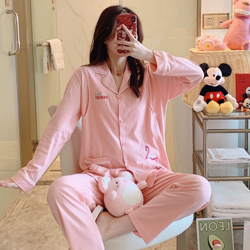 Bộ đồ ngủ bằng cotton tinh khiết hoạt hình trước khi sinh cho phụ nữ mang thai, quần áo giam giữ nữ mùa xuân và mùa hè sau sinh, quần áo cho con bú và cho con bú, bộ đồ phục vụ tại nhà dễ thương - Giải trí mặc / Mum mặc