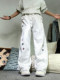 White and gray American tie-dye embroidered sweatpants men's winter velvet scimitar boot pants slim straight-leg sweatpants