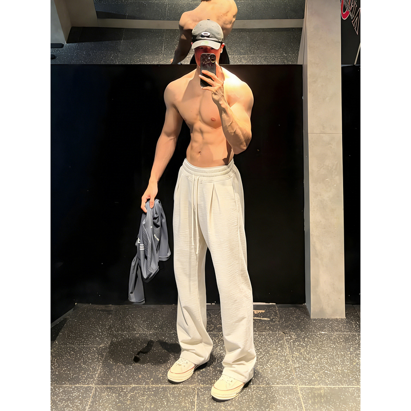 Old Money Style Faux Linen Pants for Men, Summer Straight Wide-Leg Slimming Casual Pants with Drapey Feel, Relaxed Cool Fitness Sports Pants